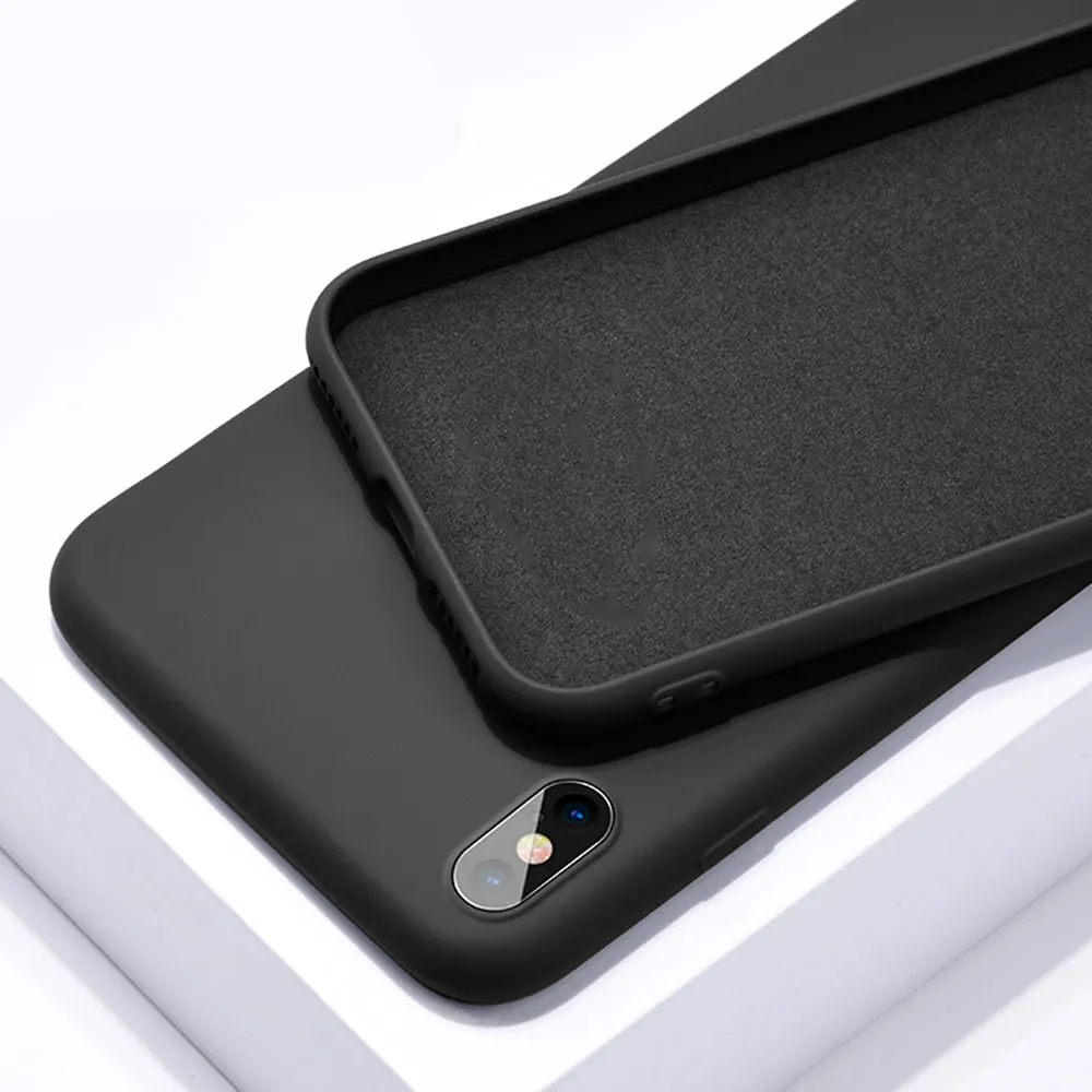 Тонкий жидкий чехол для iPhone 11 Pro Max XR XS X 6s Plus 7 8 Plus, резиновый противоударный защитный мягкий гибридный резиновый чехол - Цвет: Черный