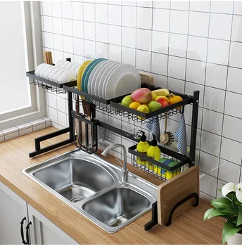 

Black countertop drain shelf kitchen utensils dishes chopsticks storage rack stainless steel kitchen sink rack supplies kitchen