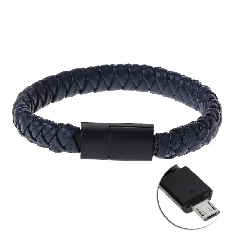 Кабель для передачи данных, быстрая зарядка, заряжатель USB браслета, кожаная плетеная линия, Спортивная портативная для samsung, Xiaomi, huawei, sony, htc, LG LX9A - Цвет: Синий
