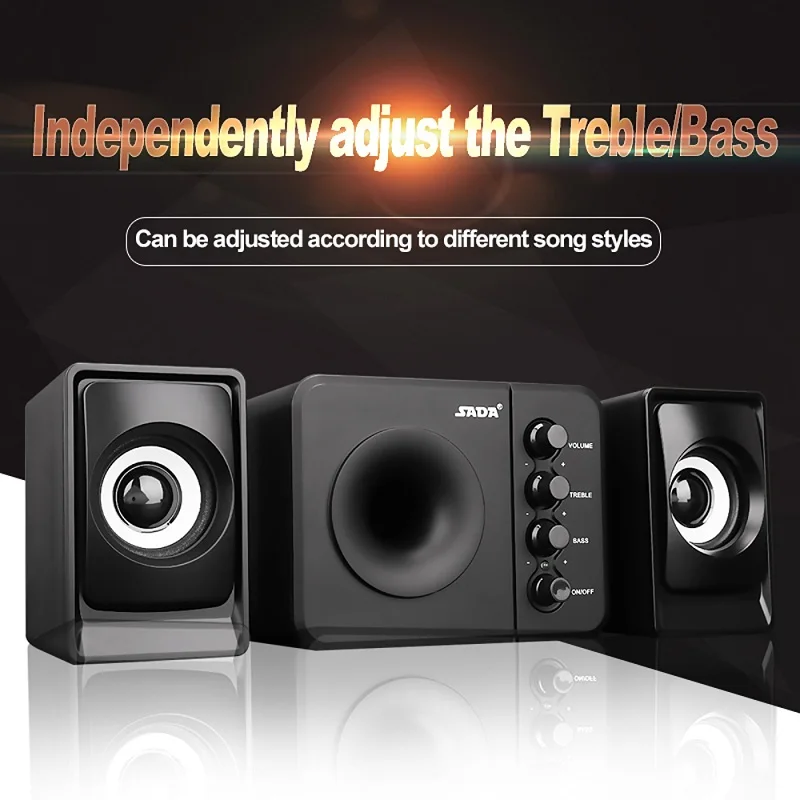 SADA D-205 Newest Full Range 3D Stereo Subwoofer 100% Bass PC Speaker Portable Music DJ USB Computer Speakers for Laptop TV