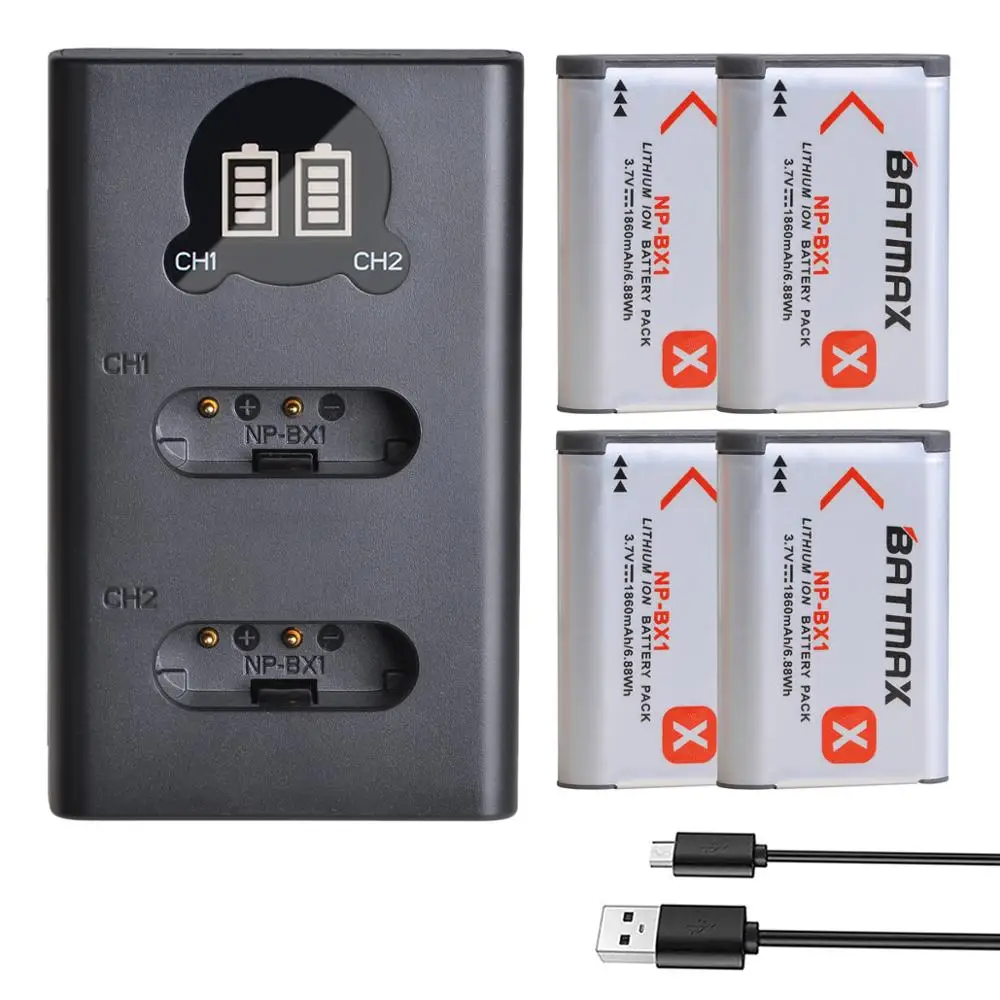 4 шт. 1860 мА/ч, NP-BX1 NP BX1 Батарея+ ЖК-дисплей USB Зарядное устройство с Тип C для sony комплектующие фотоаппарата sony DSC RX1 RX100 M3 M2 RX1R WX300 HX300 HX400 HX50 HX60 - Цвет: 4Pcs set