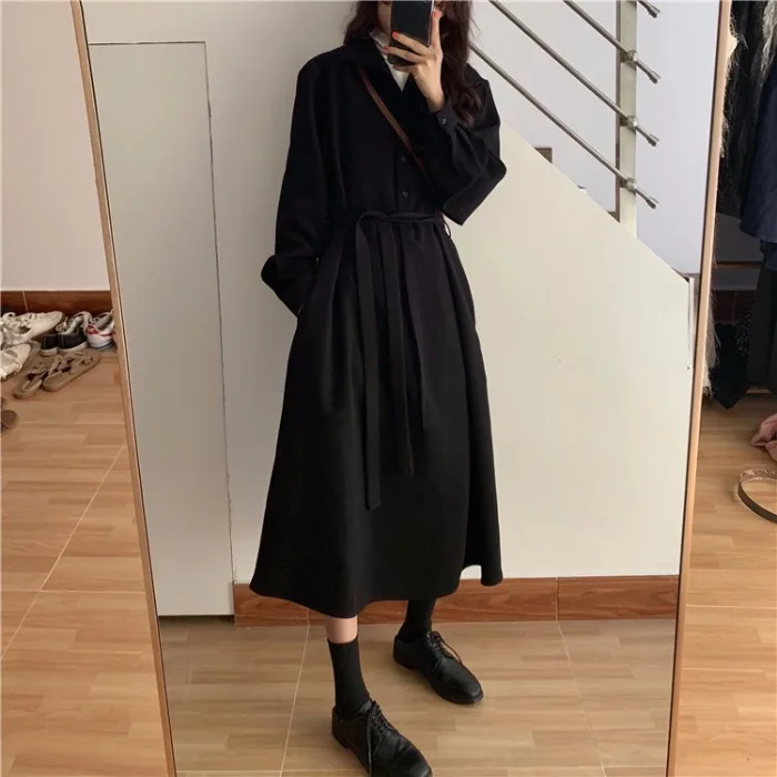 

French Retro Dress In The Long Literary Fansen Long Korean Version Of The Black Long Sleeve Dress In Summer