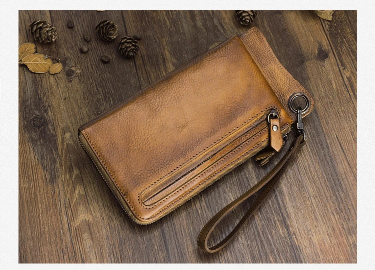 Alisara Мужской Длинный кошелек клатч из натуральной кожи 100% воловья кожа ручной работы винтажные бумажники для телефона мужские кредитные