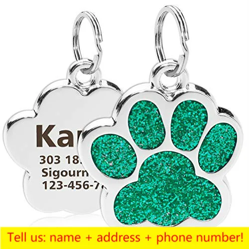 Personalized Dog Cat Tags Engraved Cat Dog Puppy Pet ID Name Collar Tag Pendant Pet Accessories Paw Glitter Pendant 