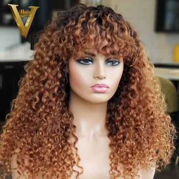 

Honey Blonde Ombre Human Hair Wig Brazilian Remy Curly Wig With Bangs 13x6 Lace Front Human Hair Lace Wigs For Women 150 Density