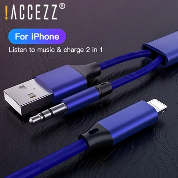 

!ACCEZZ 3.5mm Jack 2 In 1 AUX Audio Cable for IPhone 7 8 6 X XS MAX Adapter Headset Car Speaker Charging & Music USB Connector