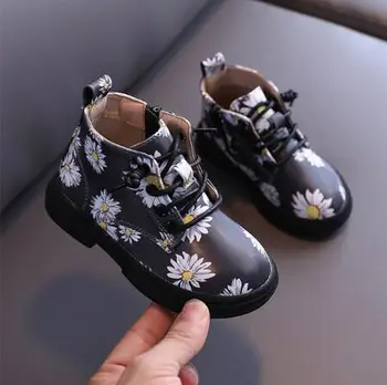 

2020 Autumn Genuine Leather Child Girl Boots Shoes Soft Comfortable Anti-slip Kid Martin Boots Cute Flowers Baby Girl Boots