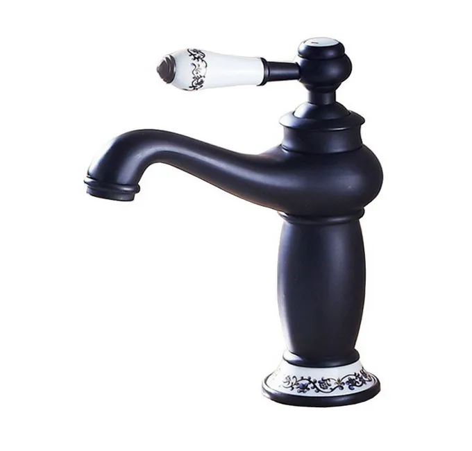 

Black Oil Rubbed Brass Ceramic Base Deck Mounted Single Ceramic Handle Bathroom Vessel Basin Sink Faucet Mixer Water Taps mnf504