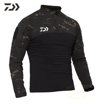 

Daiwa shirts men Camouflage Fishing Shirt Long Sleeve Fishing Clothing Men zipper mandarin collar Hiking Outdoor Clothing