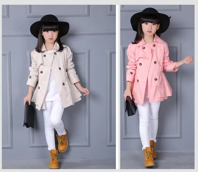 New Arrival Fashion Children's Stormwear Spring Double Button Trench Coats Solid Outdoor Jackets Teenage Clothes for 4-13Y