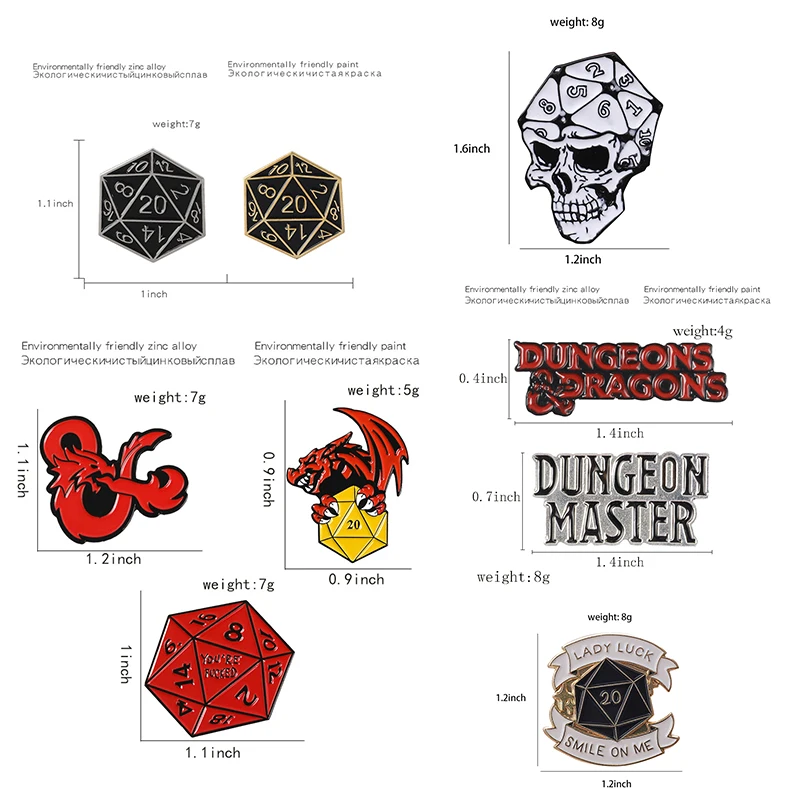 D20 штифты Подземелья и Драконы 20-сторонние штампы РГП D& D настольные игры вентиляторы подарки ювелирные изделия Броши Булавки на лацкан значки эмалированные штифты