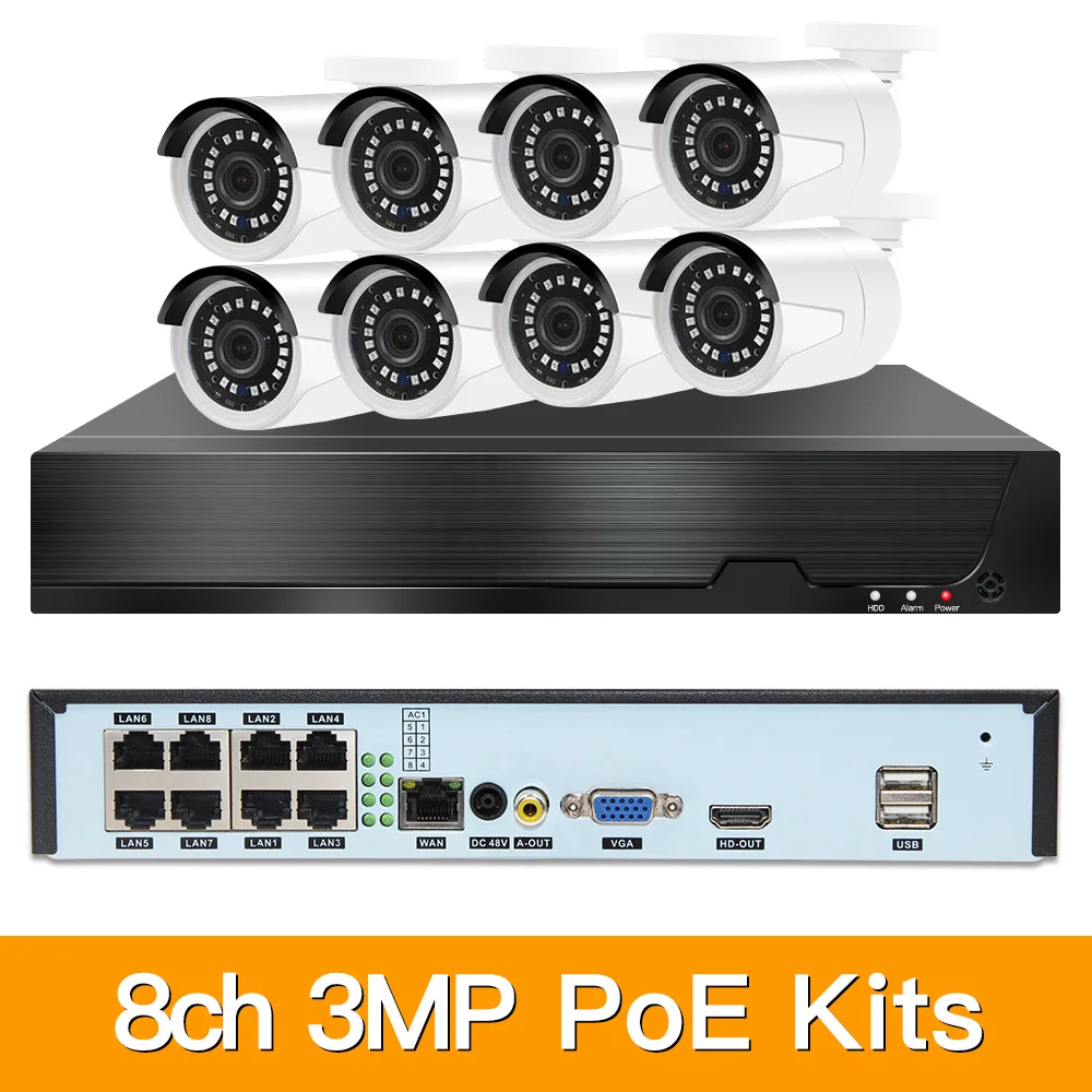 

8ch 3MP POE Kits H.265 System CCTV Security PoE NVR Outdoor Metal Waterproof IP Camera Surveillance Alarm Video P2P P6Spro