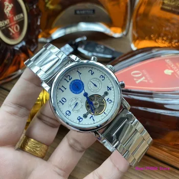 

Patek- Philippe- New Automatic Mechanical Men Watch Silver Blue Stainless Steel Transparent Sapphire Glass AAA Glide Watches 999