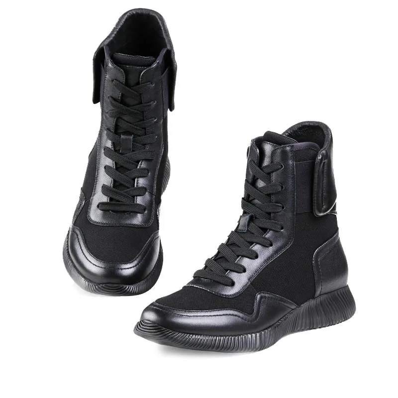 Mens New Fashion Genuine Leather Cow Winter Punk Lace Up Low Heel Mid Calf Boots Male Shoes Zapatos De Hombre Chaussure Black | Обувь