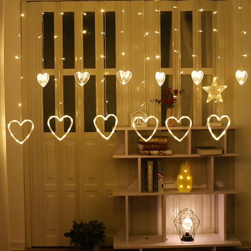 

LED Heart-Shape Curtains Light Christmas Tree Decor Christmas String Light Wedding New Year Decorations for Home