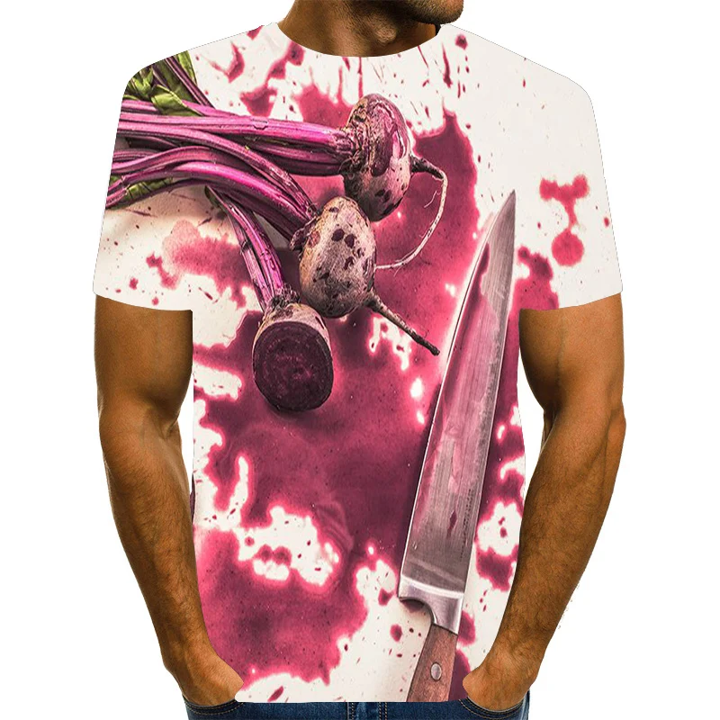 

UNEY Funny Blood T-Shirts US Size Shirt Kill Purple Potato Tees 3D Pattern Short Sleeve For Men Tops
