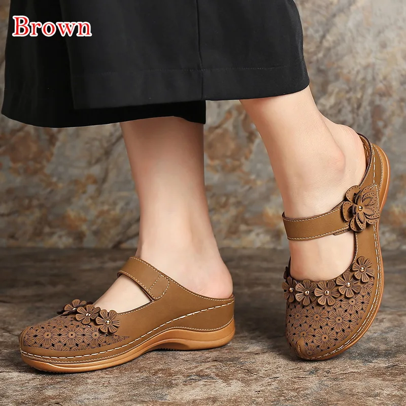 

Sfit Women's Sandals 2020 Summer Handmade Ladies Shoes Leather Floral Sandals Women Flats Retro Style Shoes Woman