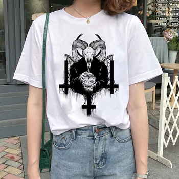 

2020 Women T-shirt Demon Scary Evil Satanism Grim Reaper Baphomet Horror Top Female Tshirt Harajuku Streetwear Ladies Clothes