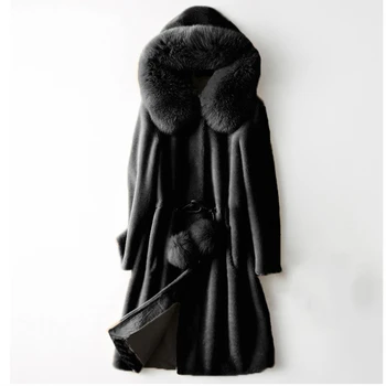 

Women Winter Faux Mink Fur Coat With Hooded Woman Long Sleeve Fur Jacket Loose Coat Thick Warm Faux Fox Fur Coat Overcoat