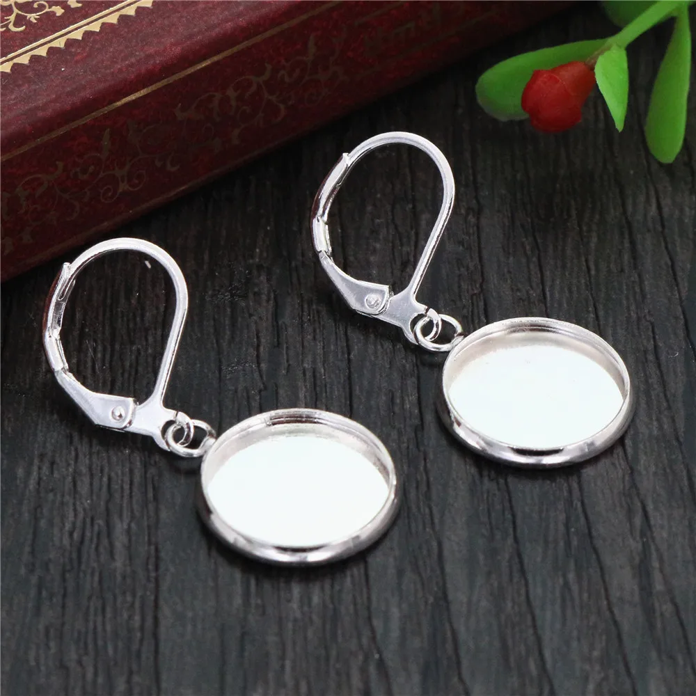 24Pcs 10mm Cabochons French Lever Back Earrings Blanks Earring Bezel Base
