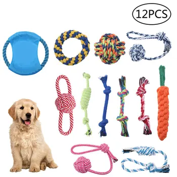 

12pcs Interactive Dog Toy Set Cotton Rope Ball Chew Flying Disc Toys for Large Medium Small Dogs Teeth Cleaning Pet Products