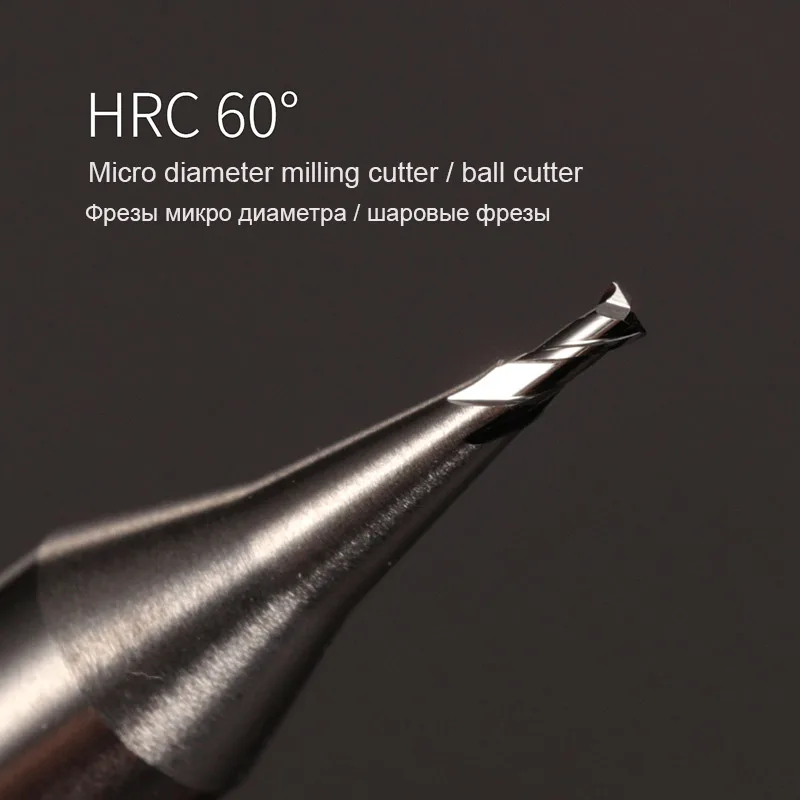 R0.1mm 0.9mm Micro End Mills Radius HRC60 Tungsten Carbide Ball Nose