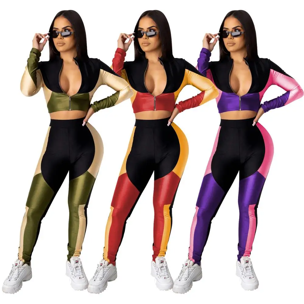

Women Tracksuit Running Sportswear 2 Piece Set Crop Top Pants Fashion Female Slim Zipper Jacket Coat Matching Sets New Joggers