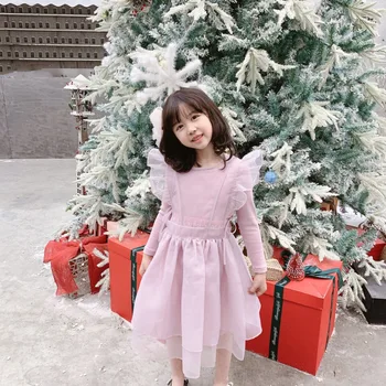 

2020 baby girl spring dress evening dresses Pink purple organza sweet dreamy long sleeve baby princess dress