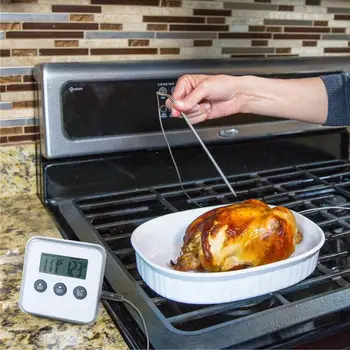

BBQ Thermometer Kitchen Foods Thermometer Timer Food Meter Meat Temperature with Cooking Probe Tools Gauge Kitchen Temperat G6D5