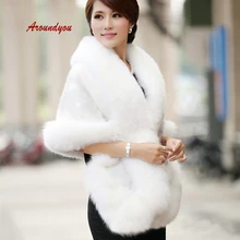 Белый или черный Болеро Зимняя Куртка женская свадебная накидка искусственный мех шаль жакет-болеро