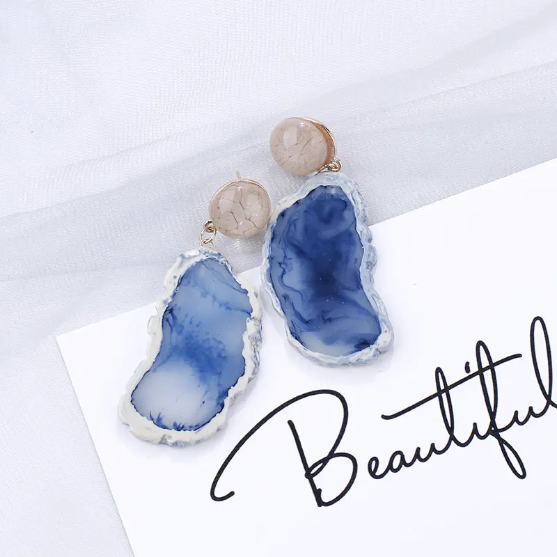 H97f18c8ed7f4468a818c1c6bd7f60699T - AENSOA 2019 Korean Blue Geometric Pendant Earrings Multiple Drop Earrings Trendy Beaded Resin Acrylic Raffia Dangle Earrings