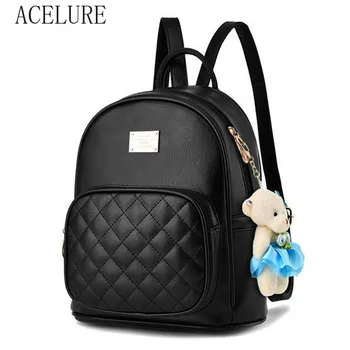 

ACELURE Fashion Black PU Leather Women Backpack Female Soft Girls Backpacks Bags Ladies Pink Red School Bags Student Bag Pack