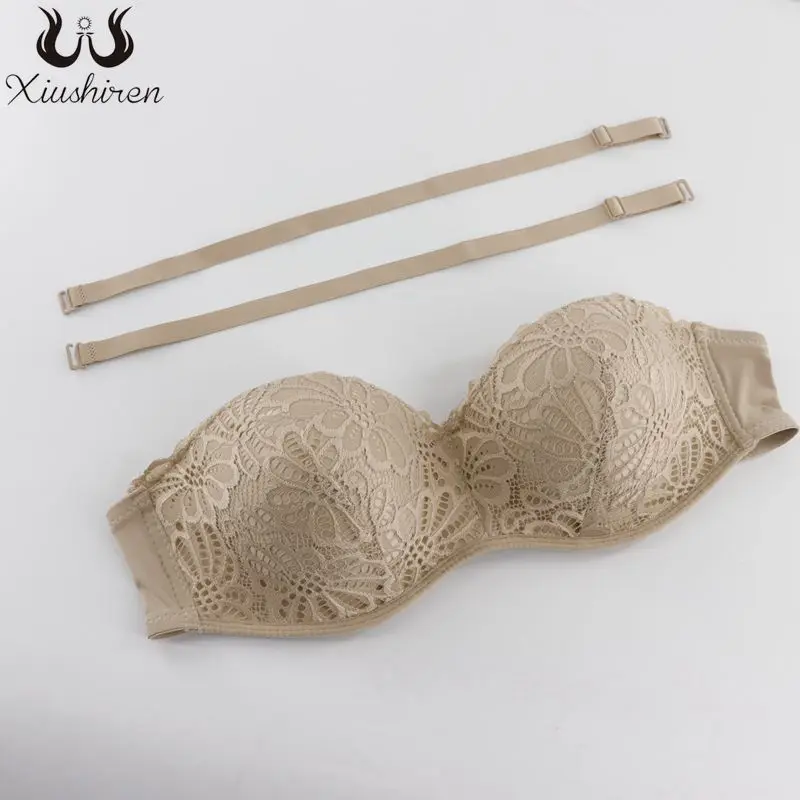 

Xiushiren Plus Size Sexy Bra Women's Underwear Strapless Bra for Wedding Dress Push Up Lace Invisible Bra Backless Brassiere BH