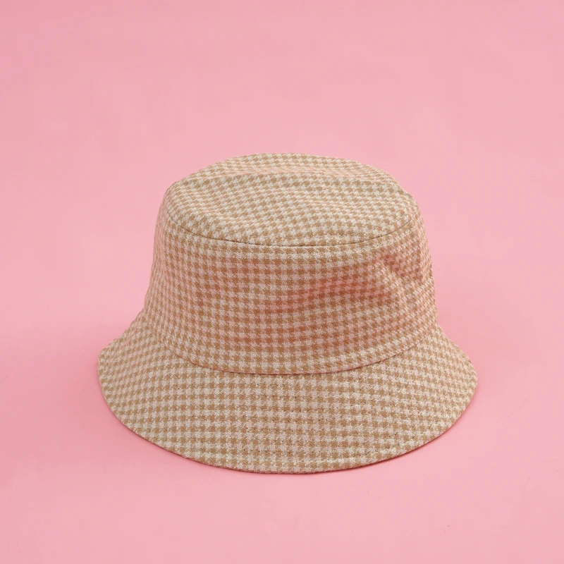 Bucket Hats Women Vintage Classic Plaid All-match Casual Elegant Sweet Kawaii Korean Style Girls Simple Student Summer Fitted