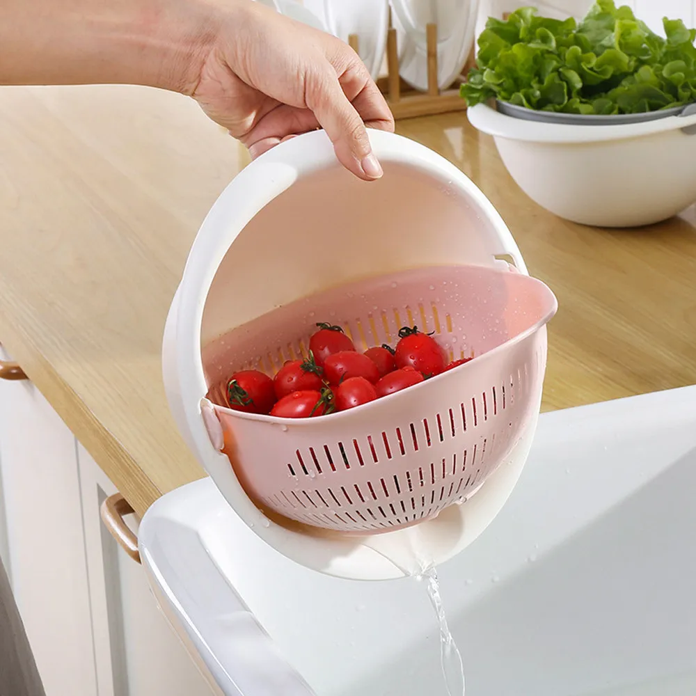 Plastic Home Kitchen Tools for Fruits Vegetables Rice Washing Bow Colander with Side and Bottom Drainers