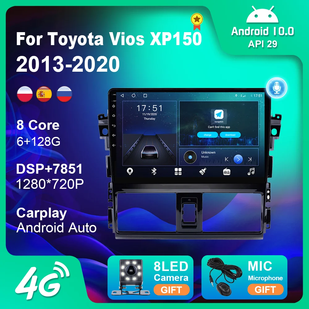 Car Radio Autoradio For Toyota Vios XP150 2013-2020 Navigation GPS DSP 2 Din Multimedia Video Player Carplay WIFI Products | Автомобили и