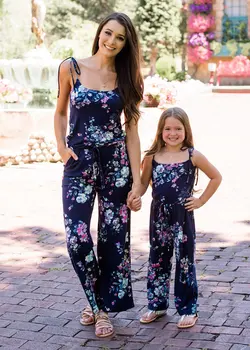 

Family Matching Outfits Mother and Daughter Mommy and Me Clothes Boho Beach Summer Sleeveless Floral Jumpsuit Flower Romper