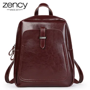 

Zency Holiday Women Backpack 100% Genuine Leather Lady Casual Travel Bag Fashion Brown Knapsack Preppy Style Schoolbag For Girl