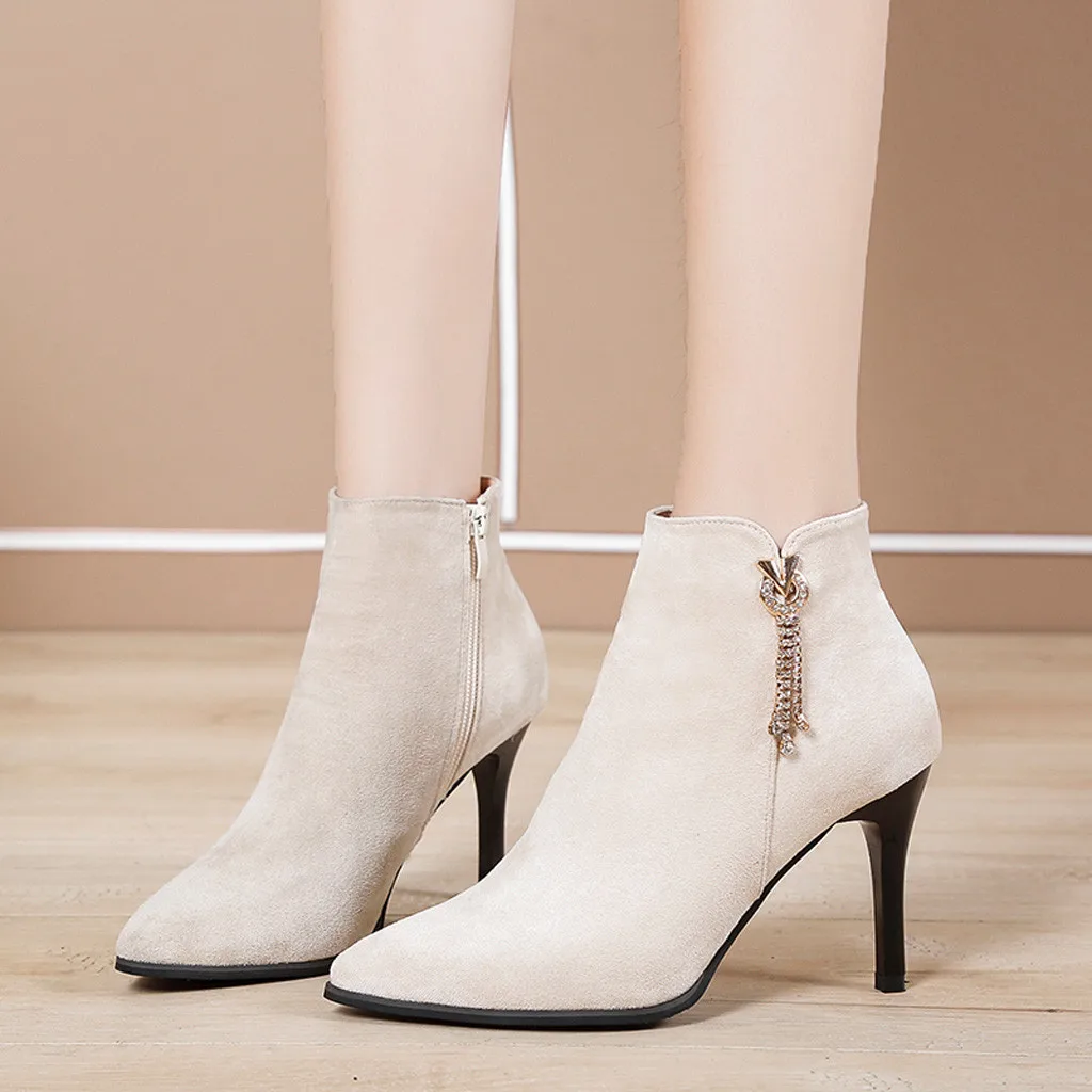 Beige SAGACE/осенне-зимние короткие ботильоны; женская модная обувь на тонком каблуке с острым носком; женская повседневная обувь на молнии; женские ботинки «Челси» - Цвет: Beige