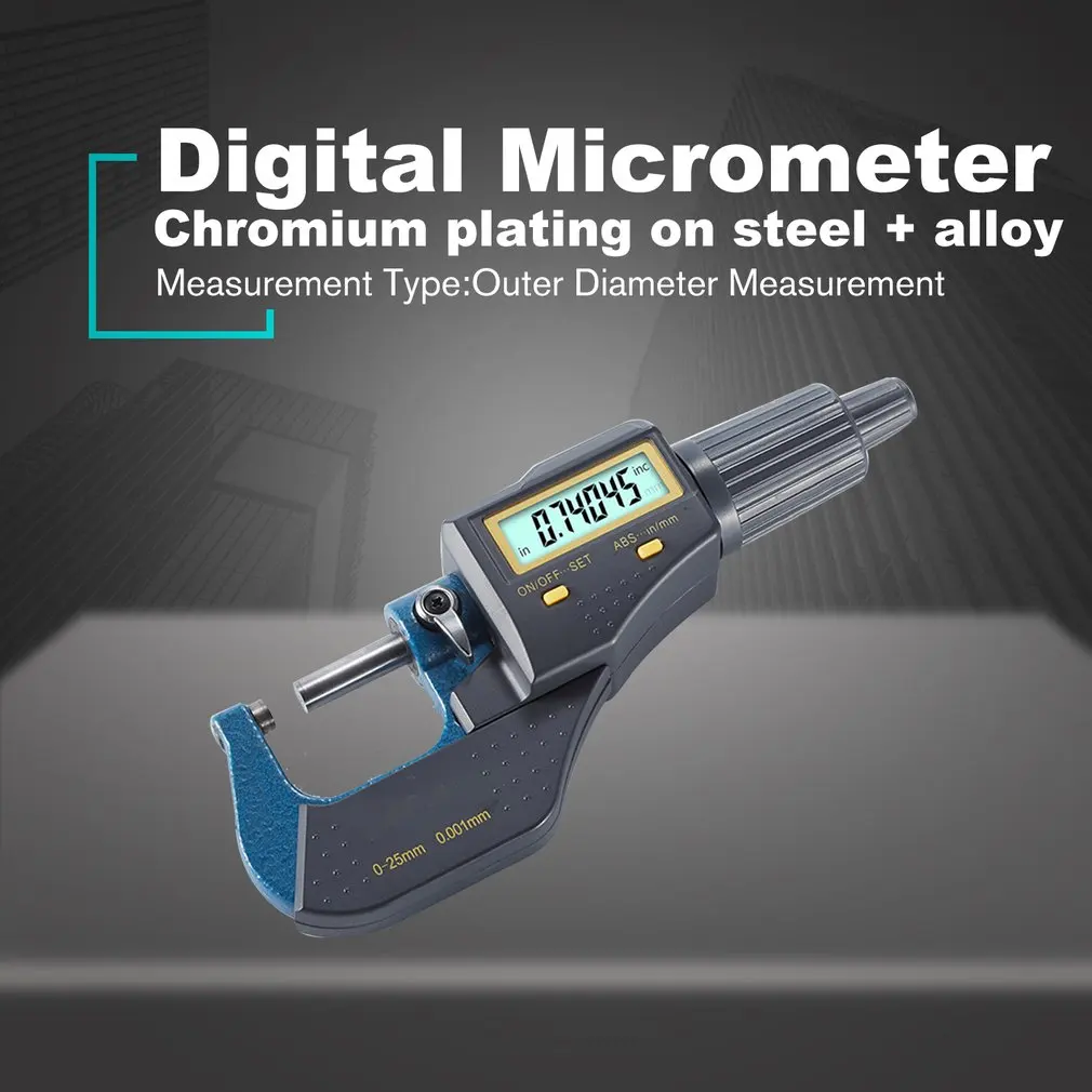 

25mm 0.001mm Electronic Digital Micrometer Micron Outside Micrometer Thickness Gauge 7 Button Electronic Measuring Tools