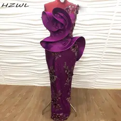 Фиолетовые платья для выпускного вечера с русалочкой кружевное с аппликацией из бусин с рюшами и баской африканские вечерние платья под