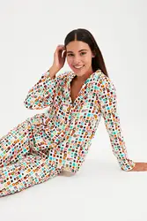 FAKUNTN Retro Pattern Woven Pajamas set