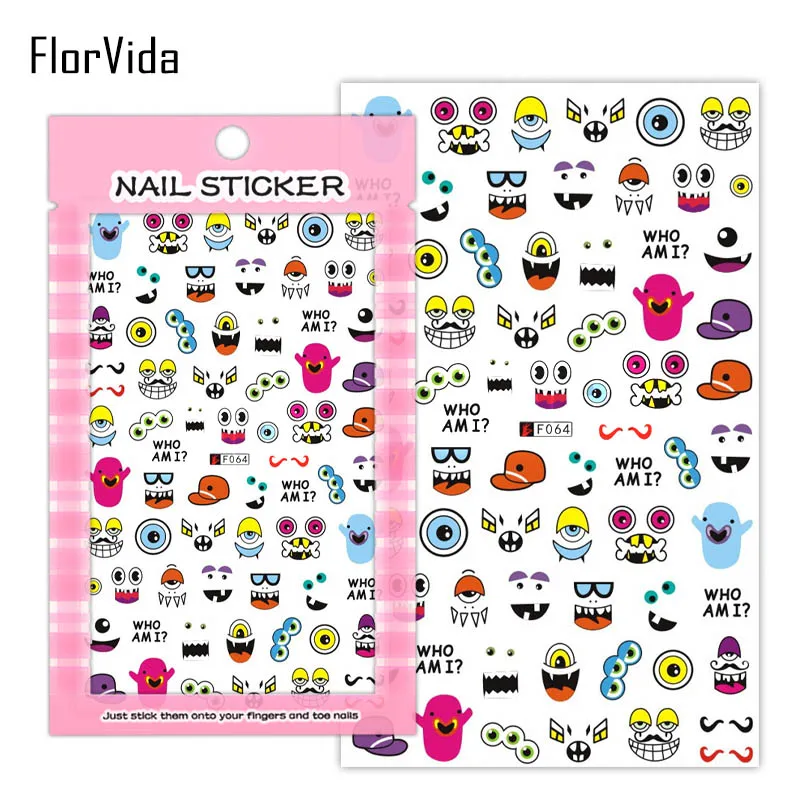 FlorVida 1 лист розовый Фламинго наклейки для ногтей милый кот наклейки для ногтей красочный цветочный дизайн Маргаритка на ногти наклейки - Цвет: F064