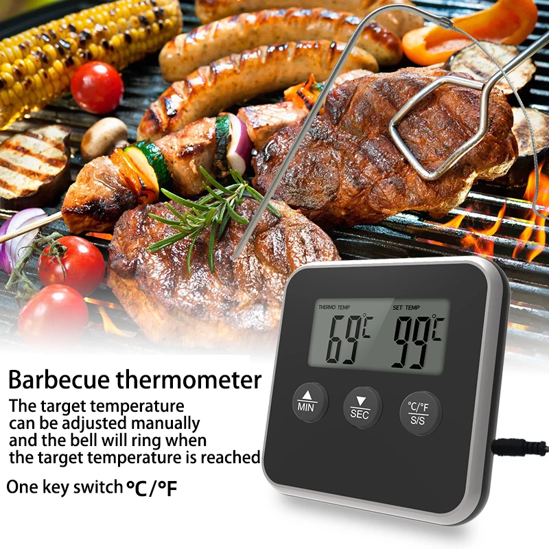 Oven Temperature-Meter Cooking Kitchen Probe Grill-Timer-Function Digital Bbq Meat Stainless-Steel