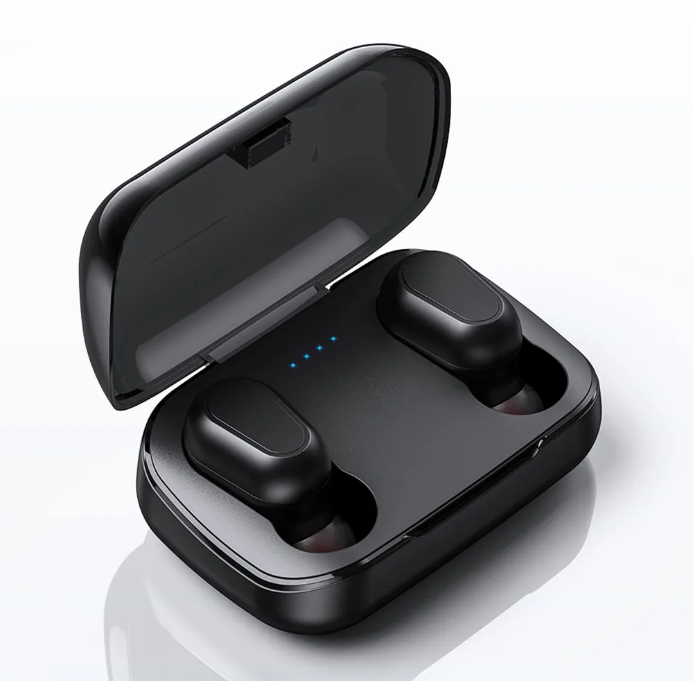 СВЕТОДИОДНЫЙ беспроводной дисплей Bluetooth гарнитура TWS L21 5,0 с микрофоном для игр и спорта мини-чехол для наушников XEDAIN - Цвет: black ear phones