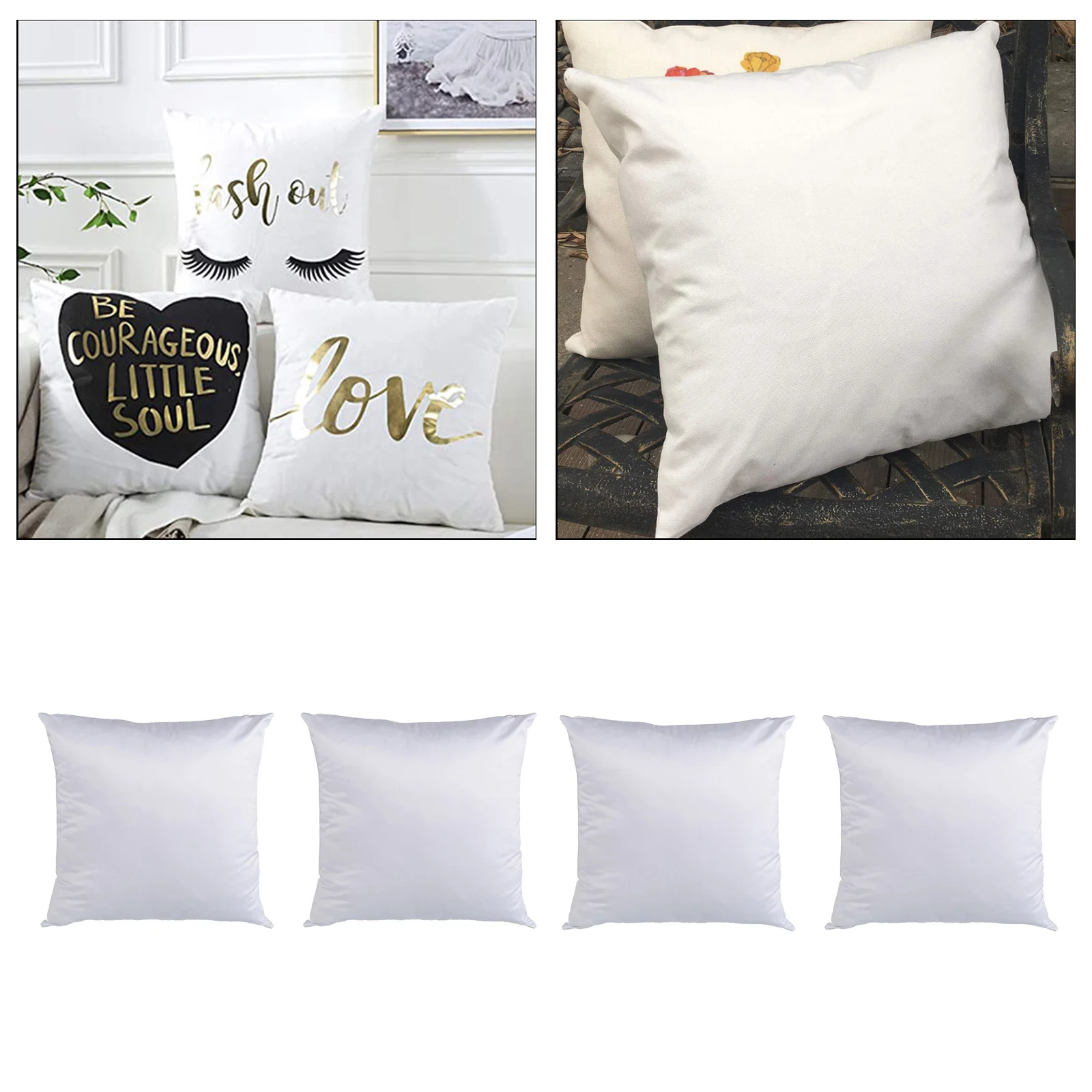 4PCS 40×40 Bulk White Plain Sublimation Blanks Pillow Case Cushion Cover Fashion Pillowcase for Heat Transfer Press as DIY Gift