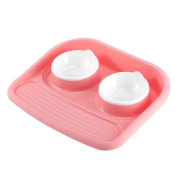 

Plastic Double Bowl Pet Bowl Splashproof Dog Bowl Dog Cat Food Bowl