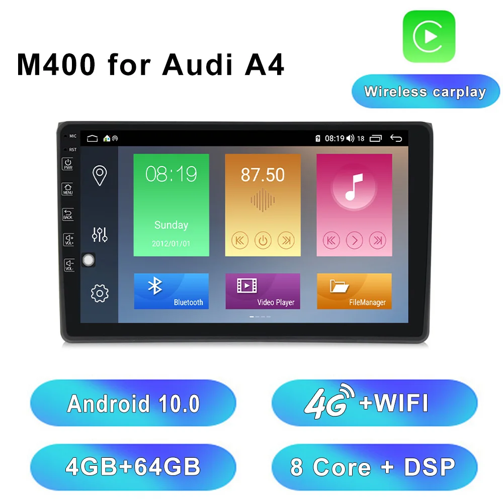 M400 Carplay Новое поступление! Android 10,0 автомобильное радио gps для Audi A4 2002-2008 с автомобильным мультимедийным плеером навигация 1280*720 HD 2.5D ips DSP - Цвет: M400 Carplay