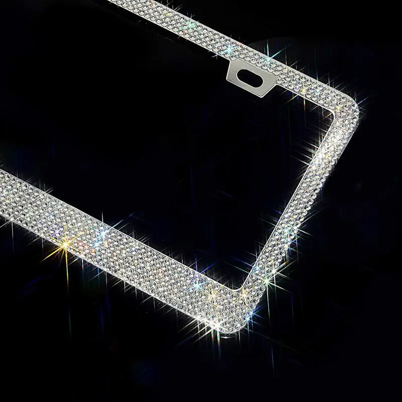 2 шт./компл. рифленая нержавеющая сталь Bling автомобильный держатель номерного знака с блестками с отделкой кристаллами, стразами