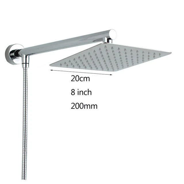 8 inch Onyzpily Shower Head Chrome Ultrathin Square and Round 8" 10'' 12''Rainfall 38cm Shower Arm 150cm Shower Hose - Цвет: 8 inch